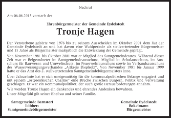 Traueranzeige von Tronje Hagen von KRZ