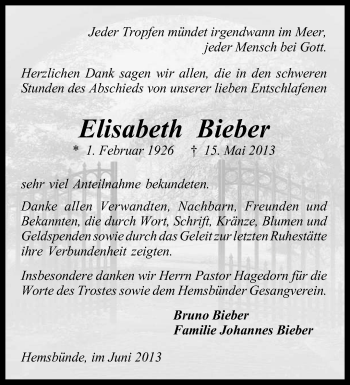 Traueranzeige von Elisabeth Bieber von KRZ