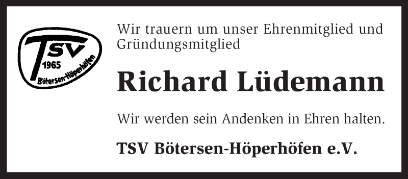  Traueranzeige für Richard Lüdemann vom 12.06.2013 aus KRZ