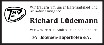 Traueranzeige von Richard Lüdemann von KRZ