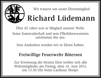 Traueranzeige von Richard Lüdemann von KRZ