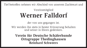 Traueranzeige von Werner Falldorf von KRZ