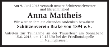 Traueranzeige von Anna Mattheis von KRZ