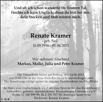 Traueranzeige von Renate Kramer von KRZ