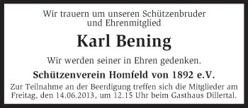 Traueranzeige von Karl Bening von KRZ