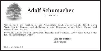 Traueranzeige von Adolf Schumacher von KRZ