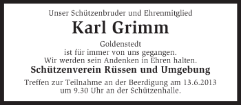 Traueranzeige von Karl Grimm von KRZ