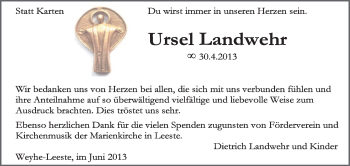 Traueranzeige von Ursel Landwehr von KRZ