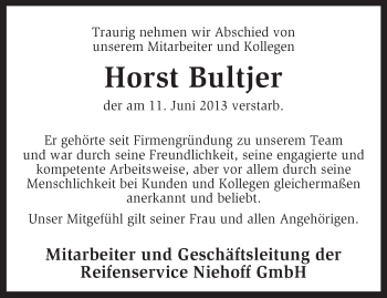 Traueranzeige von Horst Bultjer von KRZ