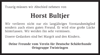 Traueranzeige von Horst Bultjer von KRZ