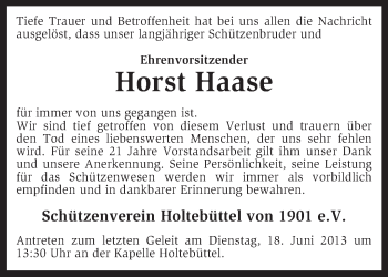 Traueranzeige von Horst Haase von KRZ