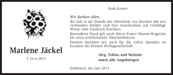 Traueranzeige von Marlene Jäckel von KRZ