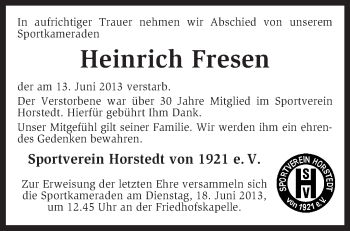 Traueranzeige von Heinrich Fresen von KRZ