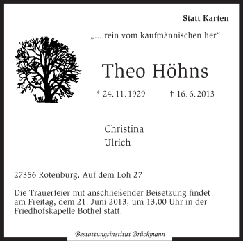 Traueranzeige von Theo Höhns von KRZ