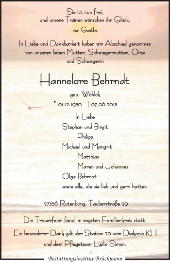 Traueranzeige von Hannelore Behrndt von KRZ