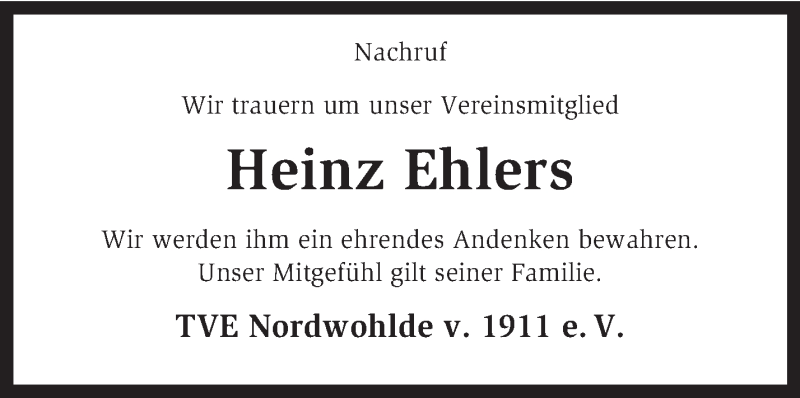  Traueranzeige für Heinz Ehlers vom 19.06.2013 aus KRZ