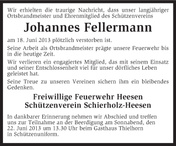 Traueranzeige von Johannes Fellermann von KRZ