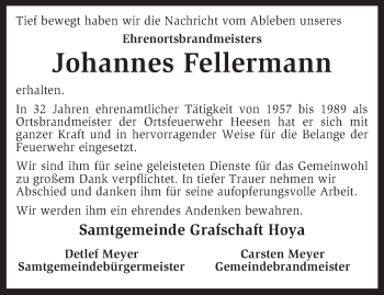 Traueranzeige von Johannes Fellermann von KRZ