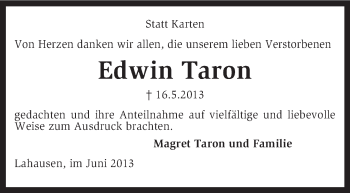 Traueranzeige von Edwin Taron von KRZ