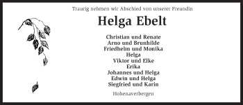 Traueranzeige von Helga Ebelt von KRZ