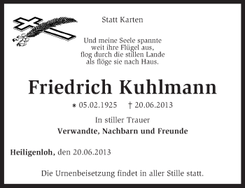 Traueranzeige von Friedrich Kuhlmann von KRZ