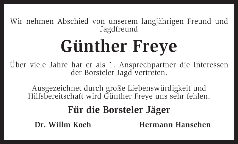  Traueranzeige für Günther Freye vom 26.06.2013 aus KRZ