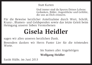 Traueranzeige von Gisela Heidler von KRZ