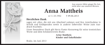 Traueranzeige von Anna Mattheis von KRZ