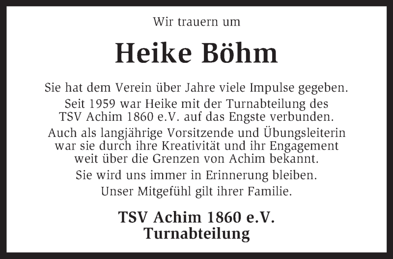  Traueranzeige für Heike Böhm vom 02.07.2013 aus KRZ