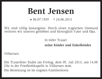 Traueranzeige von Bent Jensen von KRZ