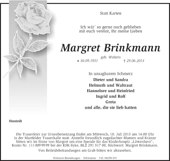 Traueranzeige von Margret Brinkmann von KRZ