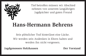 Traueranzeige von Hans-Hermann Behrens von KRZ