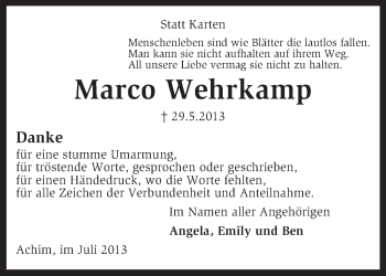 Traueranzeige von Marco Wehrkamp von KRZ