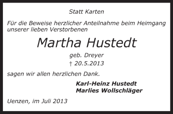 Traueranzeige von Martha Hustedt von KRZ