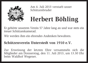 Traueranzeige von Herbert Böhling von KRZ