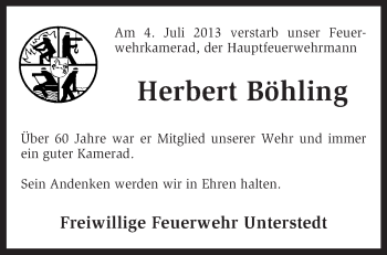 Traueranzeige von Herbert Böhling von KRZ