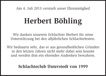 Traueranzeige von Herbert Böhling von KRZ