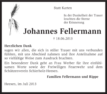 Traueranzeige von Johannes Fellermann von KRZ