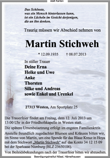 Traueranzeige von Martin Stichweh von KRZ