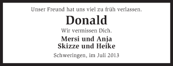 Traueranzeige von Donald  von KRZ