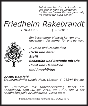 Traueranzeige von Friedhelm Rakebrandt von KRZ