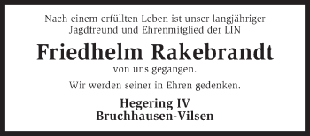 Traueranzeige von Friedhelm Rakebrandt von KRZ