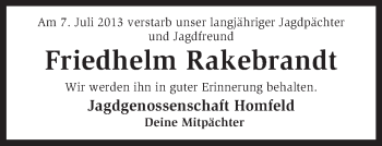 Traueranzeige von Friedhelm Rakebrandt von KRZ