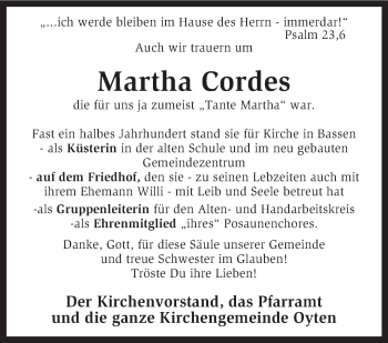 Traueranzeige von Martha Cordes von KRZ