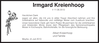 Traueranzeige von Irmgard Kreienhoop von KRZ