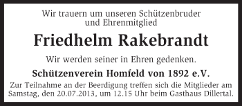 Traueranzeige von Friedhelm Rakebrandt von KRZ