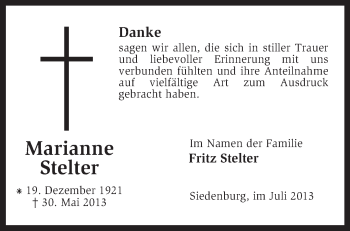 Traueranzeige von Marianne Stelter von KRZ