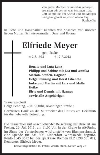 Traueranzeige von Elfriede Meyer von KRZ