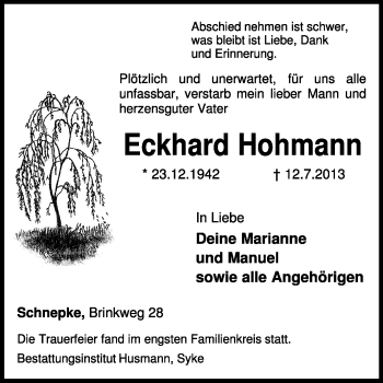 Traueranzeige von Eckhard Hohmann von KRZ