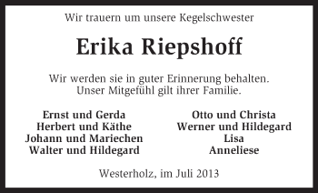 Traueranzeige von Erika Riepshoff von KRZ